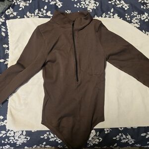 Brown Ribbed Bodysuit